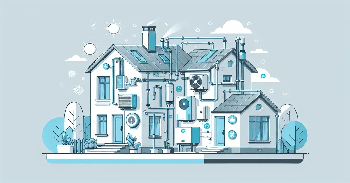 Illustrazione di una casa con sistema ibrido pompa di calore e caldaia a condensazione