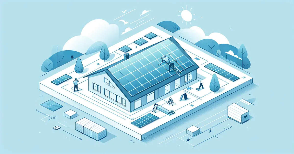 Illustrazione di un tetto con struttura portante in evidenza e pannelli fotovoltaici in fase di progettazione