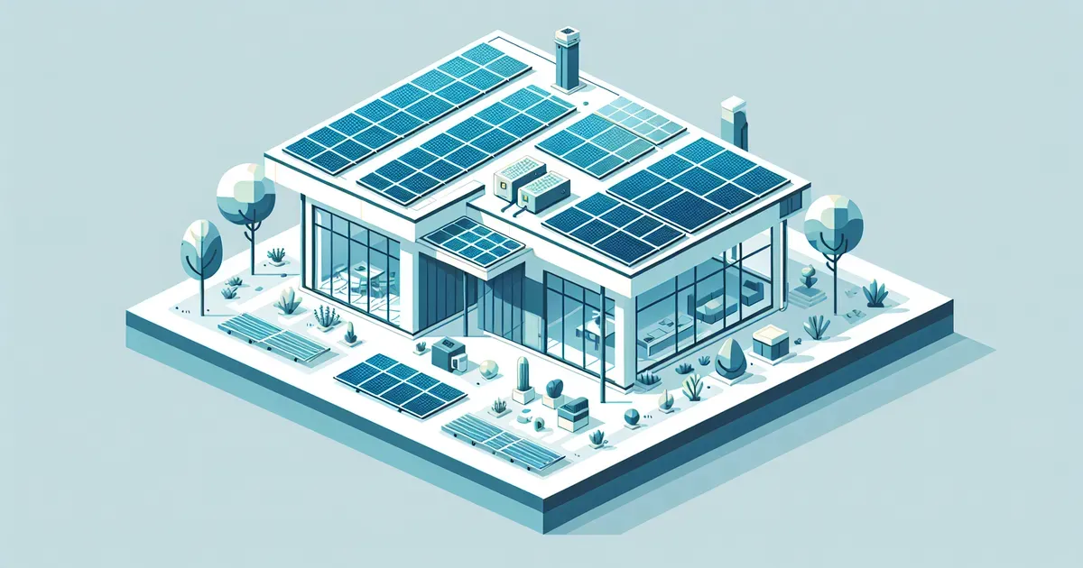 Illustrazione di un tetto di nuova costruzione con pannelli fotovoltaici e micro-inverter integrati