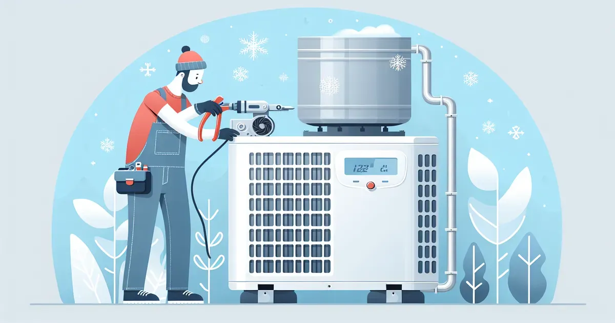 Tecnico che esegue manutenzione preventiva su una pompa di calore prima della stagione invernale