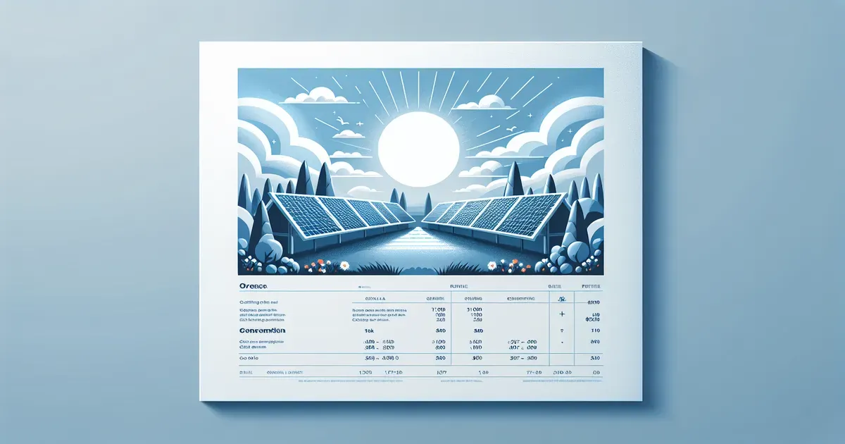 Documento di preventivo fotovoltaico aperto su un tavolo con evidenziazioni sulle voci di costo