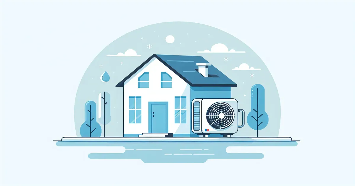 Illustrazione di una casa con pompa di calore in modalit&agrave; raffrescamento estivo