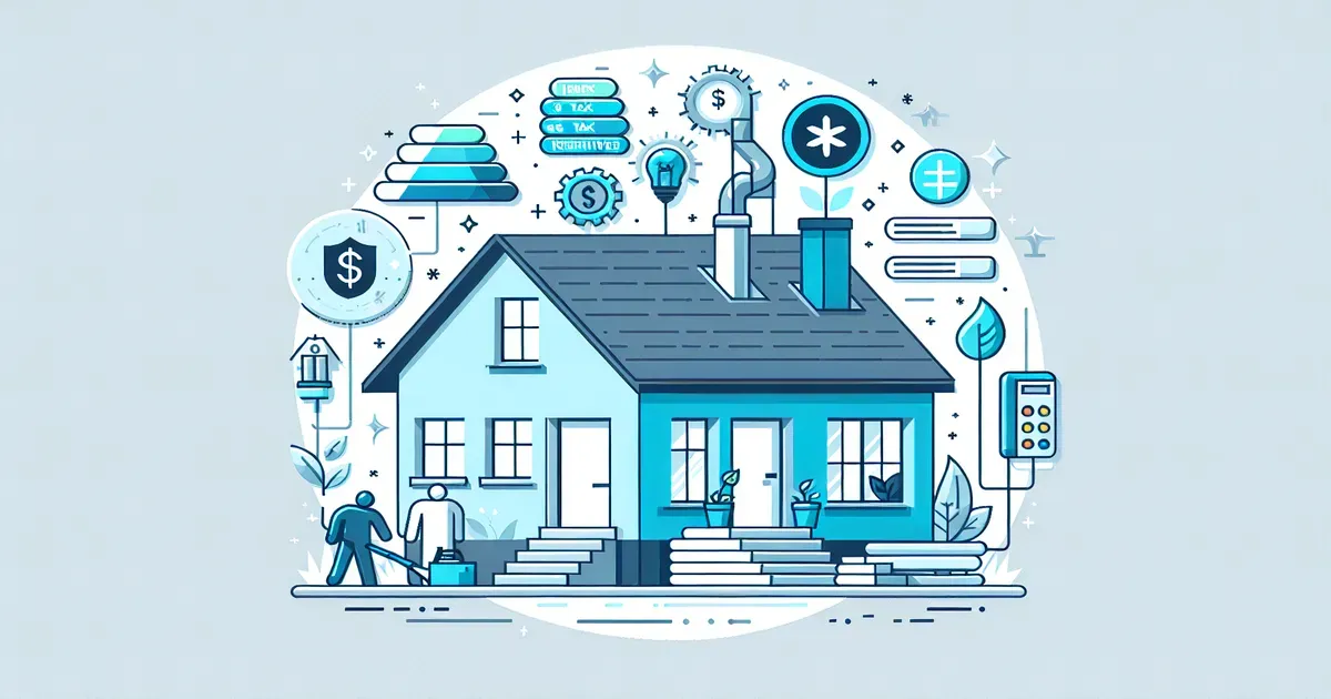 Rappresentazione grafica di una casa in fase di riqualificazione energetica con simboli di incentivi e agevolazioni fiscali